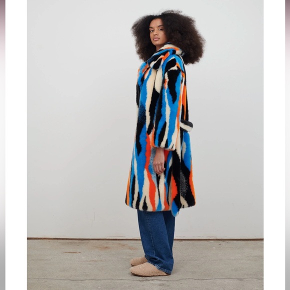 Anthropologie NWT Jakke Multicolor Faux Fur Coat Size S. - Picture 11 of 13